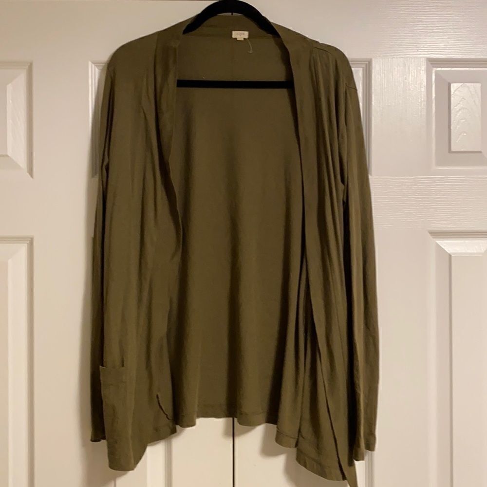 J Crew Factory Army Green Open Cardigan Top